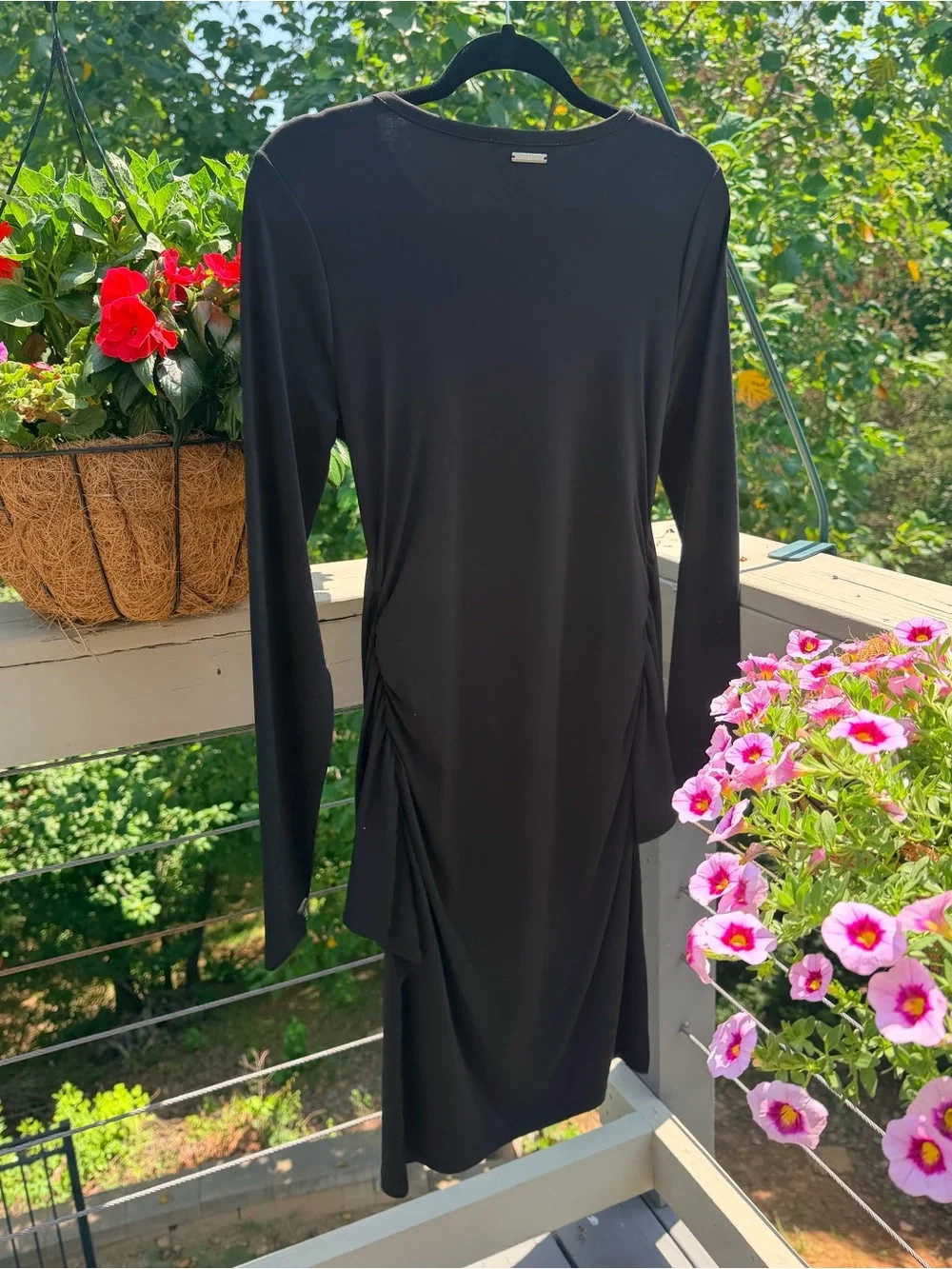 Michael KORS Little Black Dress Ruched Wrap Stretchy Midi Cocktail Dress Small